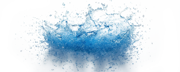 A splash of water is shown in a white background
