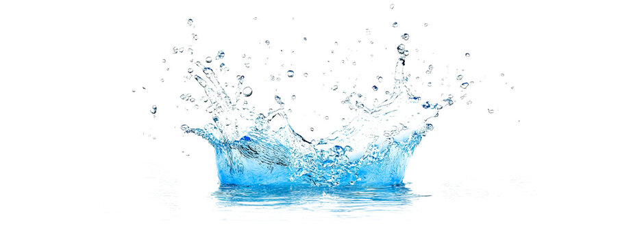 A splash of water is shown on a white background