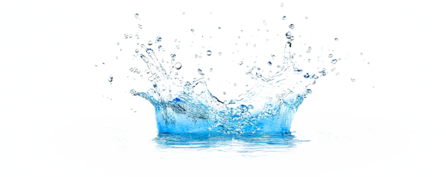 A splash of water is shown on a white background