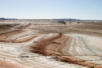 Kyzylkup area landscape, Mangystau desert. Rock strata formations