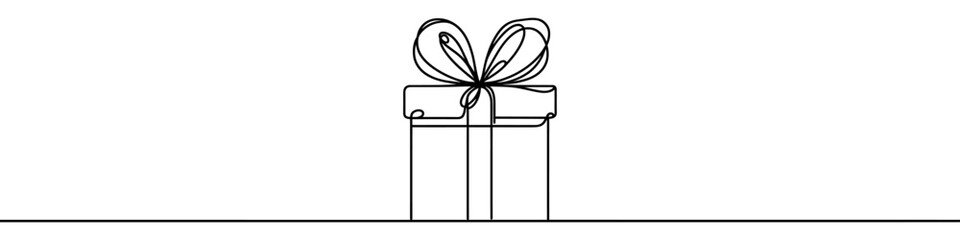 Minimalist vector illustration of a gift box drawn with a continuous line