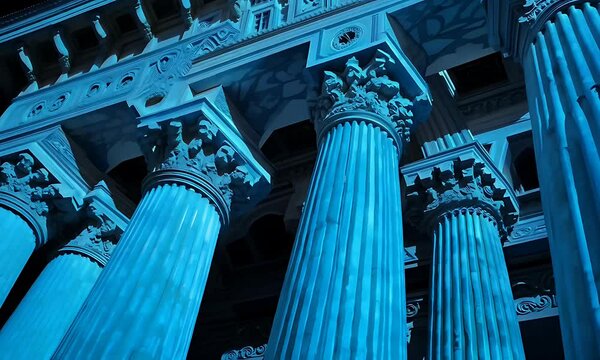 Blue Illuminated Columns | Architectural Detail