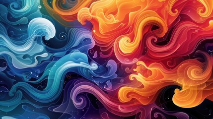 Abstract vector design with flowing colors, representing vibrant water currents
