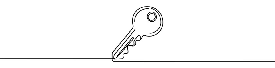 Continuous line drawing of a key is suggesting concepts of security and access