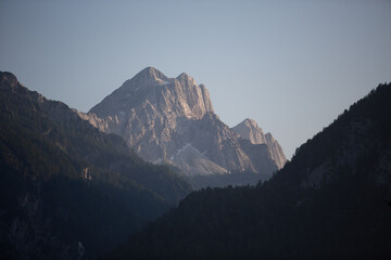 View on rocky mount in sunset light.