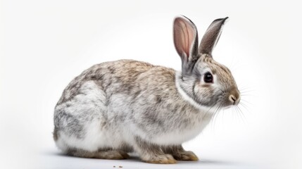 Obraz premium Adorable Gray Rabbit on White Background