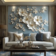 Artistic Presentation of Luxurious 3D Floral Wall Art in Modern Interior Photo
