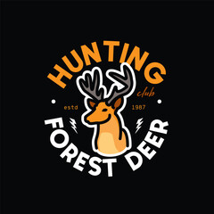 Emblem of a hunting club depicting a wild deer. Original vector illustration in vintage style. T-shirt design.
