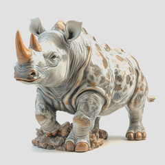 Obraz premium Ornate Rhinoceros Sculpture in Fine Detail with Intricate Patterns and Textures Ideal for Home Decor and Wildlife Enthusiasts