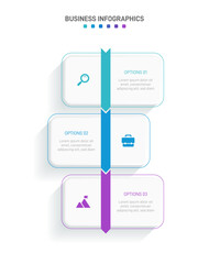 Vertical progress bar featuring 3 arrow-shaped elements, symbolizing the three stages of business strategy and progression. Clean timeline infographic design template. Vector for mobile presentation.