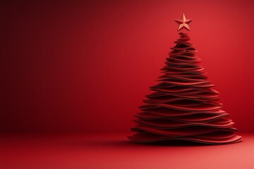 Modern Luxury Christmas Decoration Concept With Ribbon Sculpted Red Tree and Subtle Snow for Elegant Seasonal Design