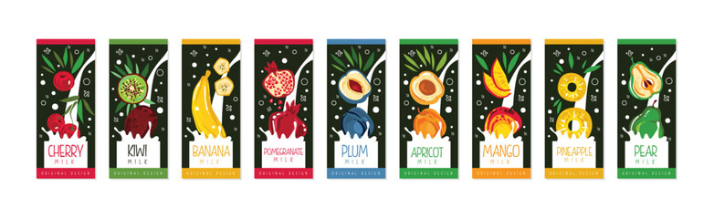Fruit Milk Original Cover or Poster Design Vector Set