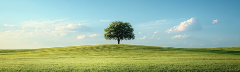 Obraz premium Lone tree standing on a grassy hill