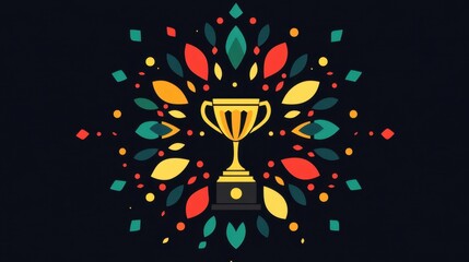 Vibrant Trophy Celebration Design on Dark Background