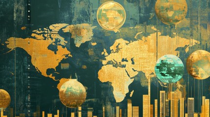 The concept of global diversification in funds in earth tones and gold colors