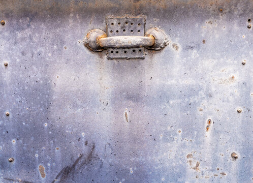 Rusted, distressed, steel drawer