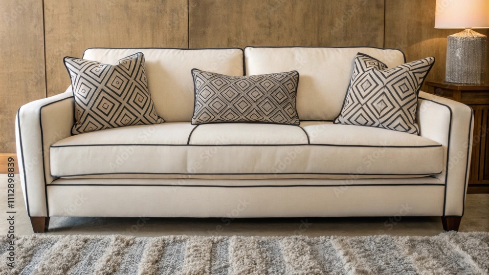 Aufkleber an inviting seating area is highlighted by a minimalist sofa with clean lines topped with a striking