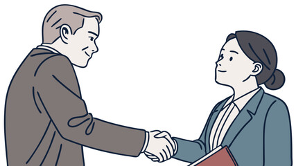 Close up of cartoon firm handshake during professional job interview