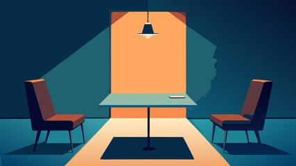  job interview room with two chairs and table in well-lit setting