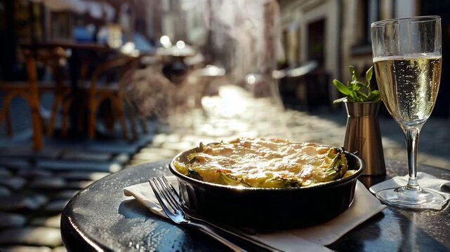Endive Gratin on Table at Outdoor Cafe
