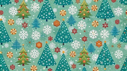 christmas tree snowflakes seamless pattern
