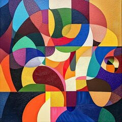 Abstract colorful geometric painting, textured.