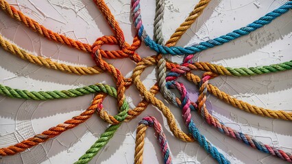 Colorful Intertwined Ropes Abstract Art, Teamwork, Connection, Unity Concept for Design
