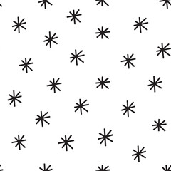 Hand drawn Christmas seamless pattern with decorative Christmas snowflakes. Doodle Christmas illustration on white background.