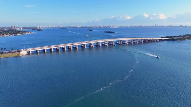 Aerial video of Julia Tuttle causeway in Miami