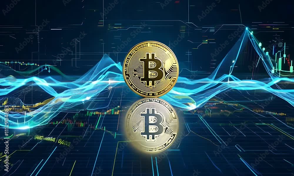 Poster bitcoin price chart with abstract animation