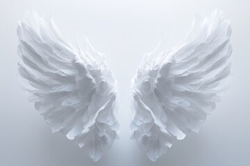Obraz premium Angel wings hyper detailed 3D render white feathers symmetrical ethereal