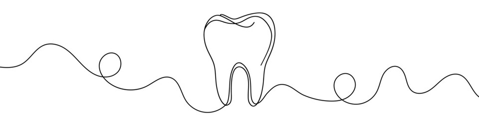 Continuous line drawing representing a tooth for dental care concept. Vector illustration.