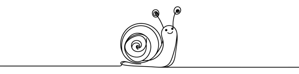 Simple line art illustration of a snail crawling is perfect for nature and wildlife themed projects