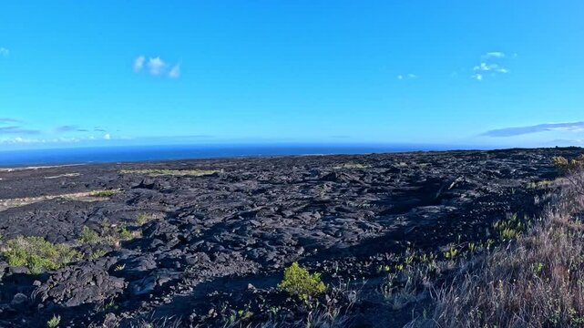 Hiking on Lava Flows Along Chain of Craters Road, Hawaii Volcanoes National Park in 4K. 