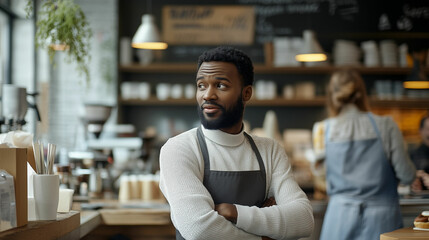 Fototapeta premium Small business owner engaging with customers in a cozy coffee shop setting