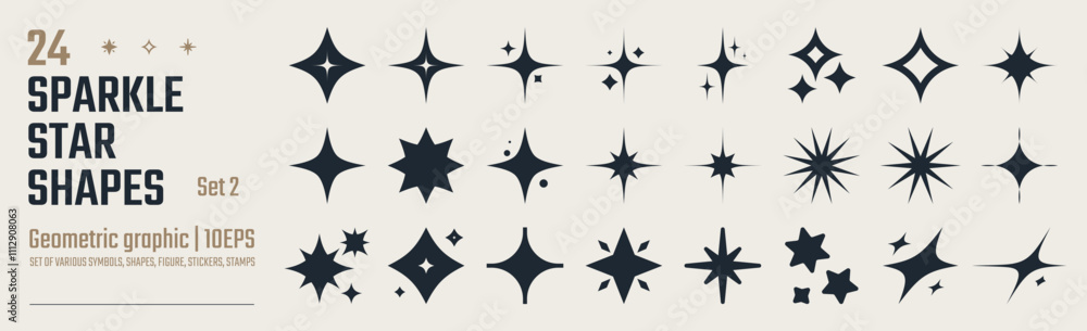 Fototapete collection of different vector sparkling stars icon, decorative twinkle and bursts forms, abstract s
