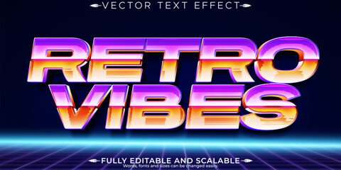 Vintage 80s text effect, editable retro future and cyber space text style