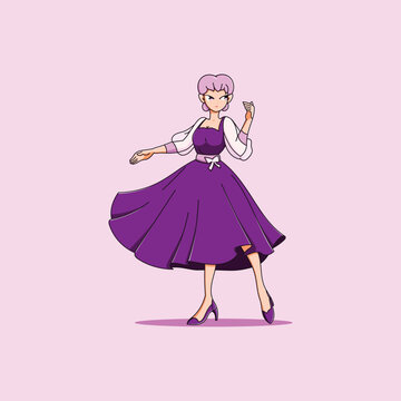 A Beautiful Lady is Dancing Cartoon Vector Illustration Icon Concept Isolated Premium Vector. Flat Cartoon Style 
