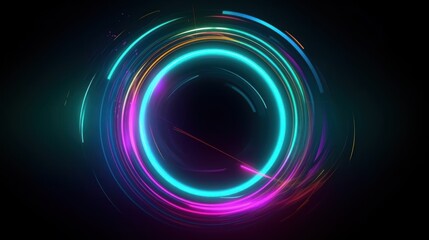 Abstract Neon Circle, Glowing Light Trails and Bright Colors