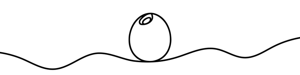 One continuous line illustration of an olive, isolated on white background. Line art of olive