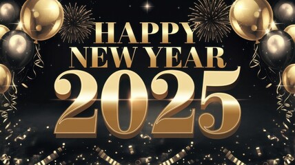 Glamorous Happy New Year 2025 design with gold accents