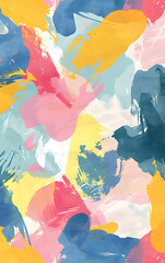 This vivid abstract art features bold brush strokes in pink, blue, yellow, and white hues. Ideal for contemporary decor, it adds a dynamic and artistic touch to any space