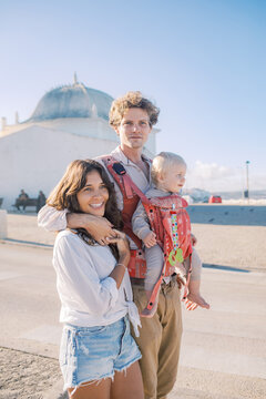 Family walking near Ermida de S&atilde;o Sebasti&atilde;o in Ericeira