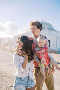 Family walking near Ermida de S&atilde;o Sebasti&atilde;o in Ericeira