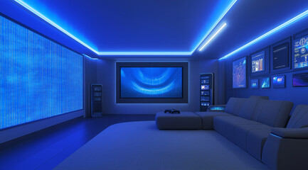 Futuristic Media Room with Interactive Digital Wall