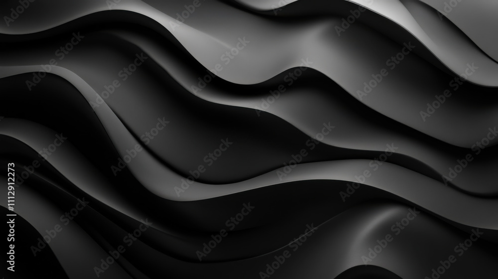 Poster elegant black wave patterns create a mesmerising texture, showcasing dynamic forms and subtle shadow