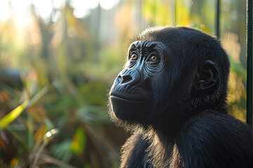 Young Gorilla Gazing Pensively Into The Distance