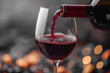 Red wine, pouring from a bottle into a glass, on a transparent background. A file with a clipping, white background. for advertising.