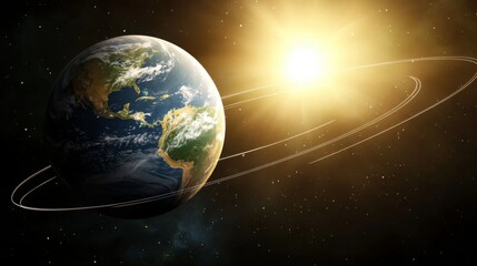 Fototapeta premium Earth axis diagram illustration showing the tilt of the Earth's rotational axis relative to its orbital plane, explaining the cause of seasonal changes and the distribution of sunlight.