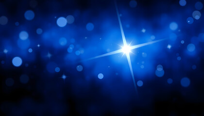 Magic night dark blue banner with sparkling glitter bokeh. Fairytale magic star template isolated with white highlights, png